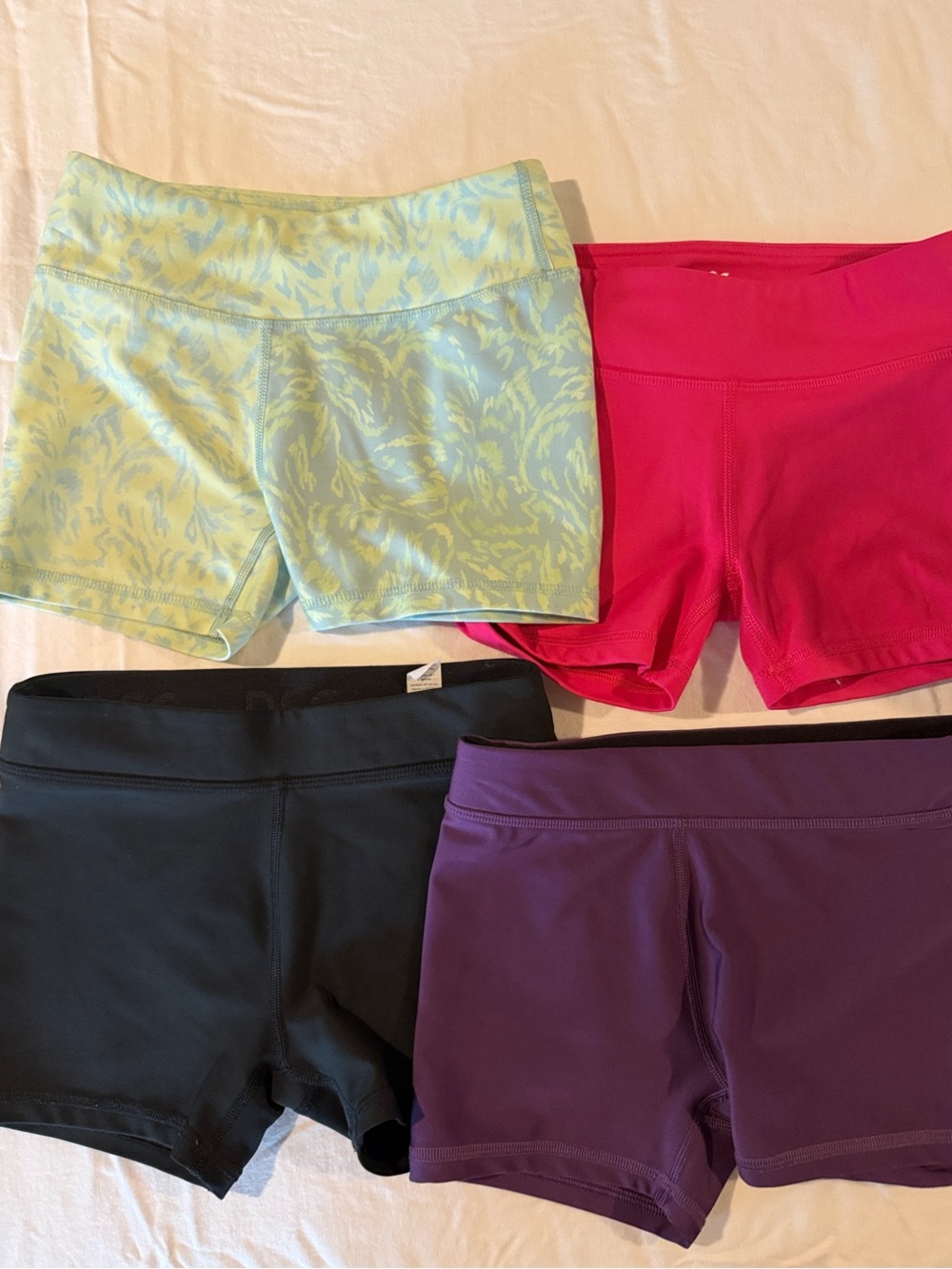 DSG Girls Active Bike Shorts - Mint Pattern, Hot Pink, Black, Purple Small. 8-9